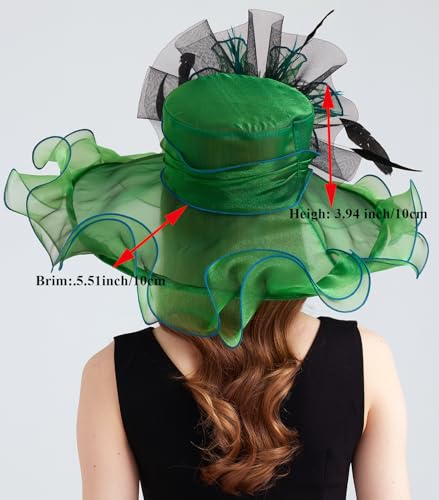 Women Organza Derby Hat Fascinator Tea Party Wedding Church Derby Hat Fascinator Hats Dual-use - color: 02b Dark Green