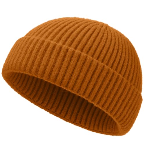 Short Fisherman Beanie for Men Women Wool Knit Cuff Winter Hats - color: 1pcs-camel