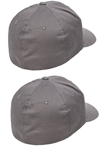 Flexfit 2-Pack Premium Original Cotton Twill Fitted Hat w/THP No Sweat Headliner Bundle Pack Grey