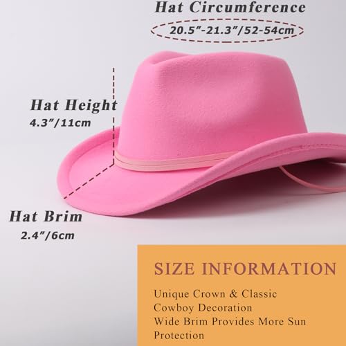 AQOKKA Cowboy Hat Wide Brim Western Cowgirl Hat with Buckle Belt Felt Fedora Cowboy Hat for Girl - color: Pink