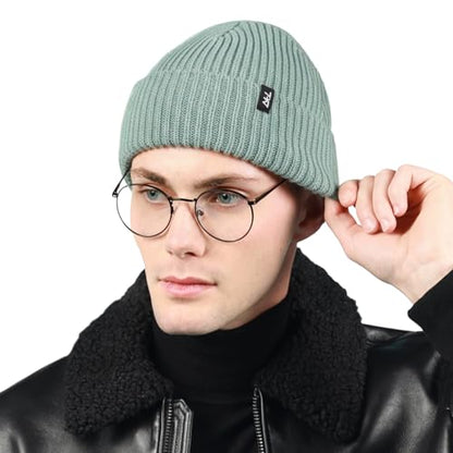 Fisherman Beanie Cuffed Knit Winter Hat Trawler Sailor Watch Cap Men Women - color: Ribbed (Aquastone)