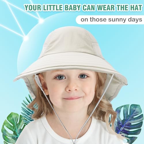 XIAOHAWANG Girls Sun Hat Baby Beach Hats Boys UPF 50+ Kids Summer Protection Cap Toddler Breathable Caps Wide Brim Neck Flap - color: Beige, size: 6-12 Months