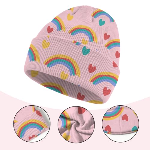 Kids Beanie Knit Hat Winter Unisex Cuffed Beanies Skull Cap Warm Double Layer Thick Acrylic Cute for Girls Boys - color: Rainbow