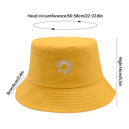 Flower Reversible Bucket Hat Cotton Summer Travel Beach Sun Hats Emboridery for Women Men
