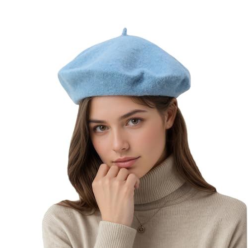 Women's Wool Beret: 70% Wool French Hat for Daily, Lightweight & Chic Berets for Women - color: Sky Blue