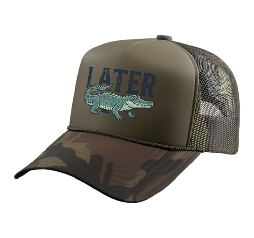 Later Alligator Trucker Hat with Adjustable Mesh Back - color: Camo Green