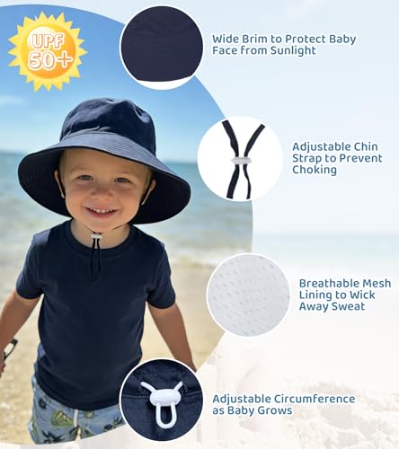 American Trends Baby Sun Hat UPF 50+ Wide Brim Bucket Hat for Boys Girls - color: A 1 Navy, size: 6-24 Months