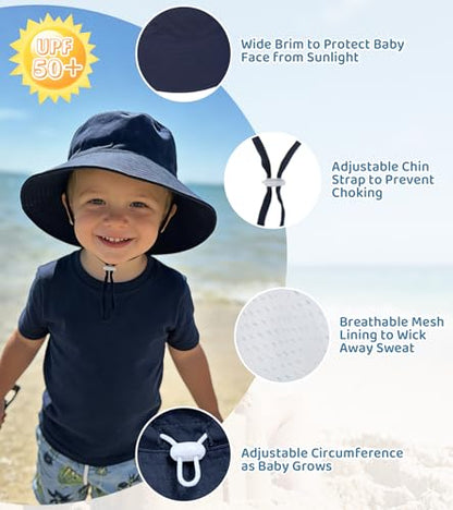 American Trends Baby Sun Hat UPF 50+ Wide Brim Bucket Hat for Boys Girls - color: A 1 Navy, size: 6-24 Months
