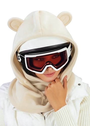 Fleece Balaclava Over Helmet - Warm Helmet Ninja Hood - Snowboard Hooded Hat Neck Gaiter Ski Mask - color: Sand-earsup, size: One Size