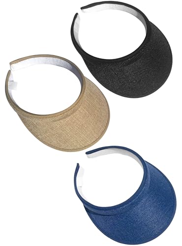 3 Pieces Clip On Visors Women Men Visor Outdoor Sports Golf Hat - color: Black, Khaki, Navy