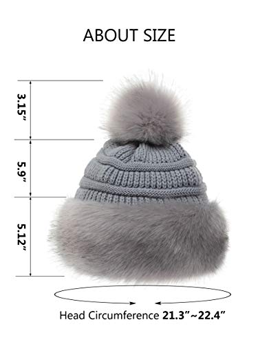 Soul Young Women's Faux Fur Hat Russian Cossack Knit Pompom Hat Ski Snow Cap for Winter Outdoor - color: Light Grey