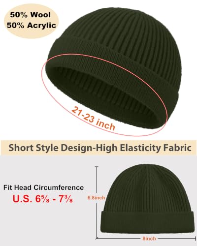 Short Beanie for Men Women, Wool Knit Cuff Winter Fisherman Hats - color: 1pcs- Army Green