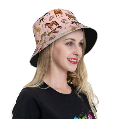Bucket Hat for Men Women Packable Reversible Printed Summer Hats - color: Horse