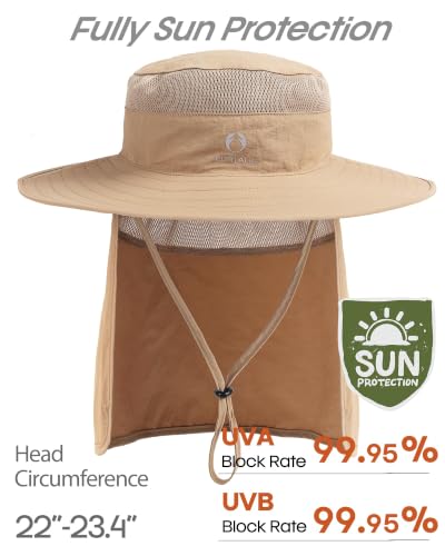 FURTALK Sun Hats for Men Women Fishing Hat with Neck Flap UPF Protection - color: Khaki