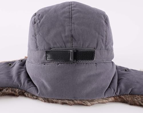 Home Prefer Mens Warm Faux Fur Trooper Trapper Hat Outdoor Reflective Winter Hunting Hat with Ear Flaps Face Mask - color: Grey