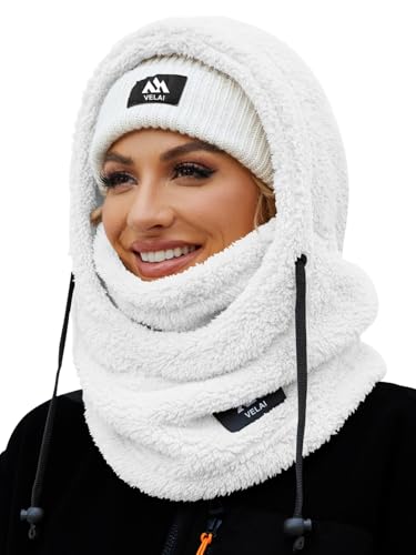 Balaclava Fleece Ski Mask Winter Face Masks Windproof Hooded Scarf - color: White