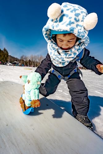 MDXONE Kids Over The Helmet Balaclava Children face mask with buttons for pompoms with elastics (sold separately) (BALA-GIRAFFE-BLUE)