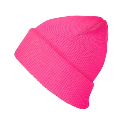 The Hat Depot - 100% Cotton Soft and Light Cuffed Skull Plain Daily Washed Beanie - color: Hot Pink 2