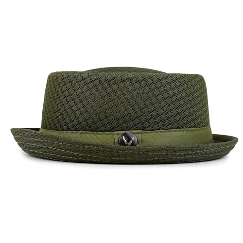 The Hat Depot Unisex Light Weight Classic Soft Cool Mesh Pork Pie hat - color: Olive, size: Large-X-Large