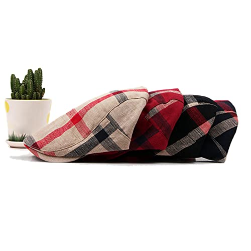 Newsboy Men's Hat Camo Cotton Classic Adjustable Cap Flat Soft Hunting Golf - color: Stripe Red