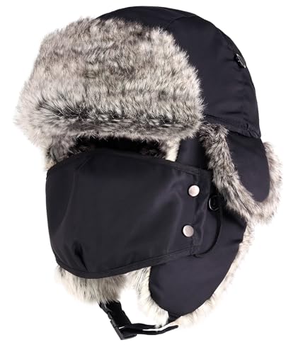 Waterproof Winter Trapper Ushanka Hat Ear Flap Chin Strap, Russian Style - color: Arctic (Black)