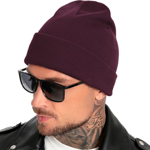 100% Cotton Beanie for Women Men Soft Knit Beanies Warm Winter Hat - color: Wine Red