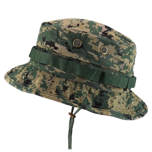 Armycrew 100% Washed Cotton Boonie Hat with Chin Strap - color: Woodland Digital, size: Large