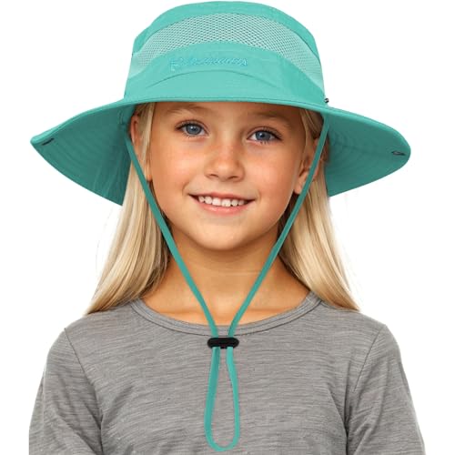 American Trends Quick Dry Boys Sun Hat - Dual Adjustable UV Protection Breathable Kids Safari Bucket Cap for Beach Pool - color: Lake Blue