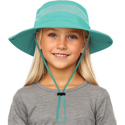 American Trends Quick Dry Boys Sun Hat - Dual Adjustable UV Protection Breathable Kids Safari Bucket Cap for Beach Pool - color: Lake Blue