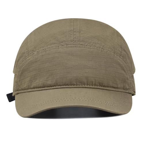 Croogo Short Brim 5 Panel Baseball Cap Cooling Trucker Dad Cap Adjustable Strap Cadet Cap Curved Brim Snapback Hats for Daily - color: Wbdy1-brown