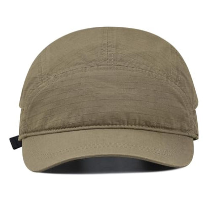 Croogo Short Brim 5 Panel Baseball Cap Cooling Trucker Dad Cap Adjustable Strap Cadet Cap Curved Brim Snapback Hats for Daily - color: Wbdy1-brown