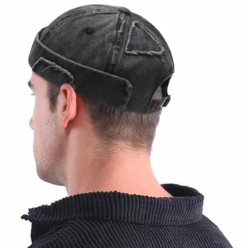 Men Dome Brimless Hats Sailor Docker Beanie Cap Hip Hop Skull Caps - color: Denim Black