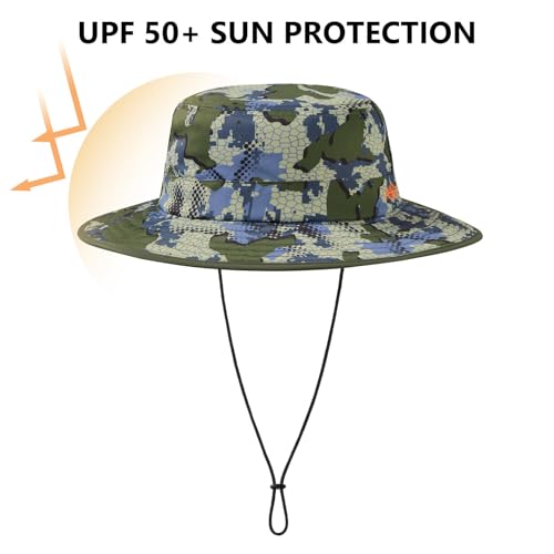 BASSDASH UPF 50+ Water-Resistant Fishing Bucket Hat with Laser Perforated Mesh Adjustable for Men Women Outdoor Hiking - color: Green Vegetation Camo