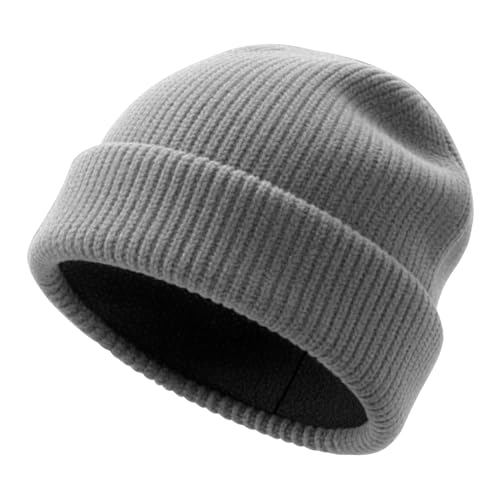 Unisex Winter Beanie for Men Women Soft Fleece Lined Warm Knit Hat - color: Grey