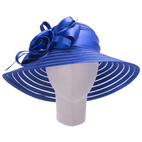 Lawliet Womens Satin Ribbon Church Wedding Sun Wedding Occasion Hat A214 - color: Royal Blue