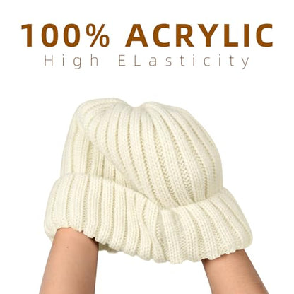 ZOORON 1&2 Winter Beanie for Women Soft Warm Slouchy Knit Hat Ski Stocking Cuffed Cap - color: Beige