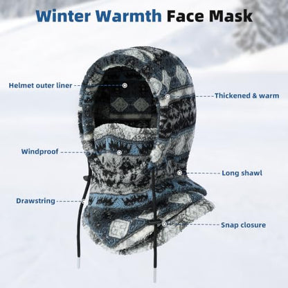 Ski Mask Balalclava Windproof Face Mask Warm Fleece Neck Cover for Cold Weather Helmet Hood for Men & Women - color: Fair Isle