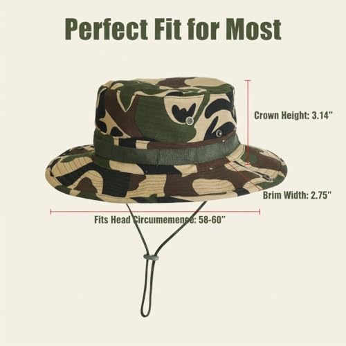 Men Women Boonie Safari Hats - UV-Protection Wide Brim Sun Hats with Chin Strap for Summer