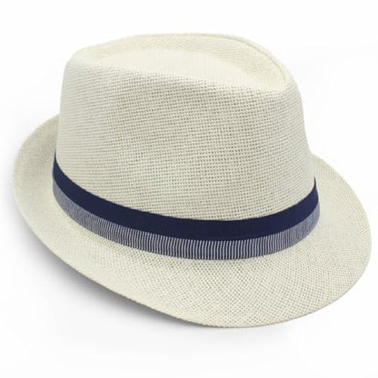 LIDHAY Short Brim Panama Hat Straw Fedora Hats for Men Women Summer Derby Trilby Hats Beach Sun Hat - color: White