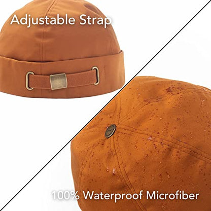 Hairbrella Brimless Docker Rain Hat for Men, Beanie, Satin-Lined Cap, Adjustable, Unisex Waterproof Hat, Cuff - color: Caramel, style: X-large