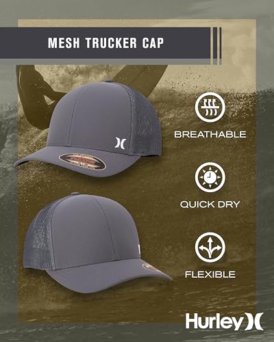 Hurley Mens Mini Icon Mesh Panel Fitted Trucker Baseball Cap - color: Dark Grey, size: Large-X-Large