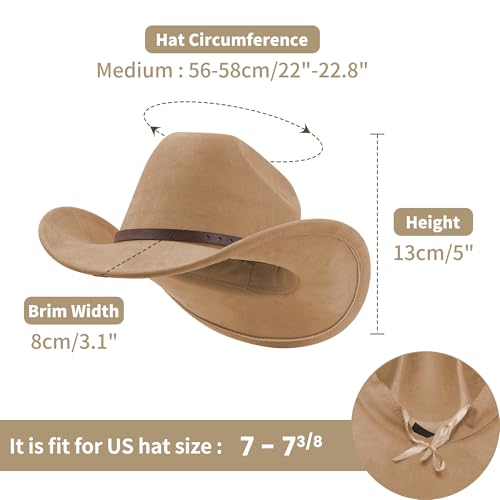Cowboy Hats for Women and Men with Wide Brim Felt Suede Western Hats for Cowgirls and Cowboys - color: Coffeel