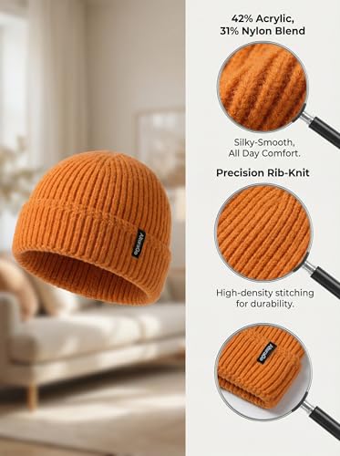 Beanie for Men Women Unisex Winter Hat Cuffed Thick Chunky Knitted Beanies Skull Cap - color: Orange
