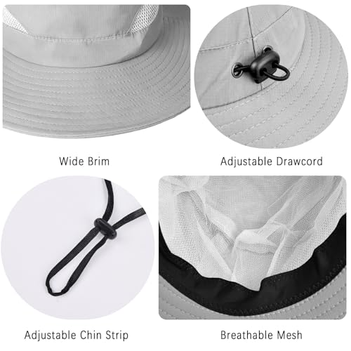 ZOORON Sun Hats for Men Women, Wide Brim Safari Hats UV Protection UPF50+ Waterproof Boonie Hats for Fishing Hiking Camping - color: 1pack-light Gray