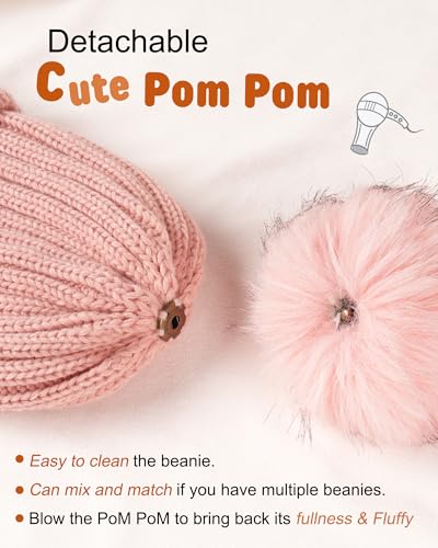 FURTALK Toddler Beanie Satin Lined Baby Boys Girls Winter Hats Pom Pom Beanies for Kids - color: Tender Pink, size: 3-24 Months