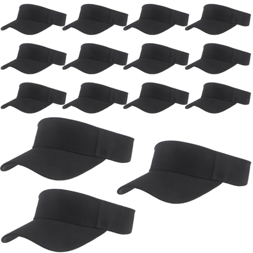 15 Pcs Black Sun Visor Hats Bulk - Unisex Adjustable Open Top Sports Sun Protection Caps for Tennis Running Beach & Outdoor