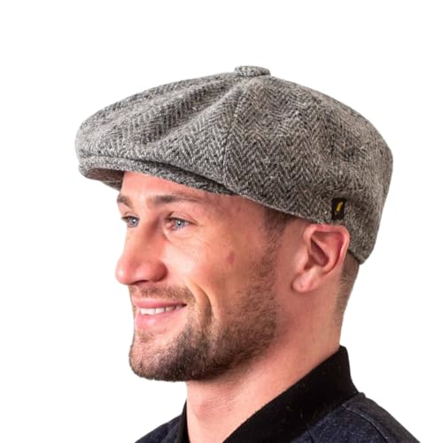 Hatman of Ireland Men's Donegal Tweed 8 Piece Cap Irish Newsboy Hat, Made in Ireland - color: Grey, size: Large