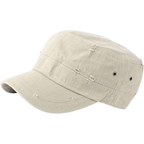 RaOn A172 Unisex Pre-Curved Distressed Vintage Basic Club Army Cap Cadet Military Hat - color: Beige