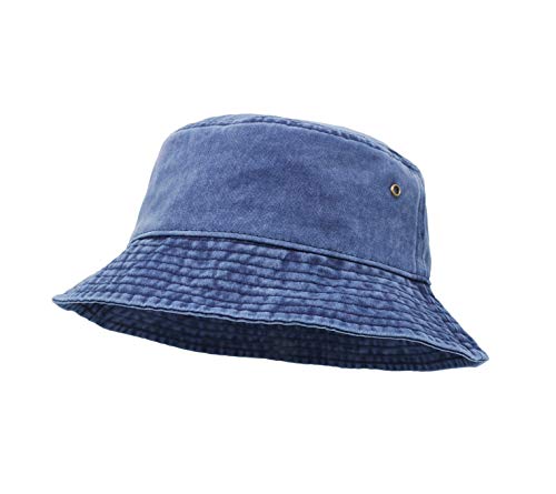 Bucket Hat, Wide Brim Washed Denim Cotton Outdoor Sun Hat Flat Top Cap for Fishing Hiking Beach Sports - color: Navy