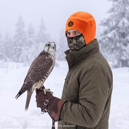 BASSDASH Unisex Soft Fleece 2-in-1 Hat with Mask Ear Flap - color: Orange & Grunge Camo